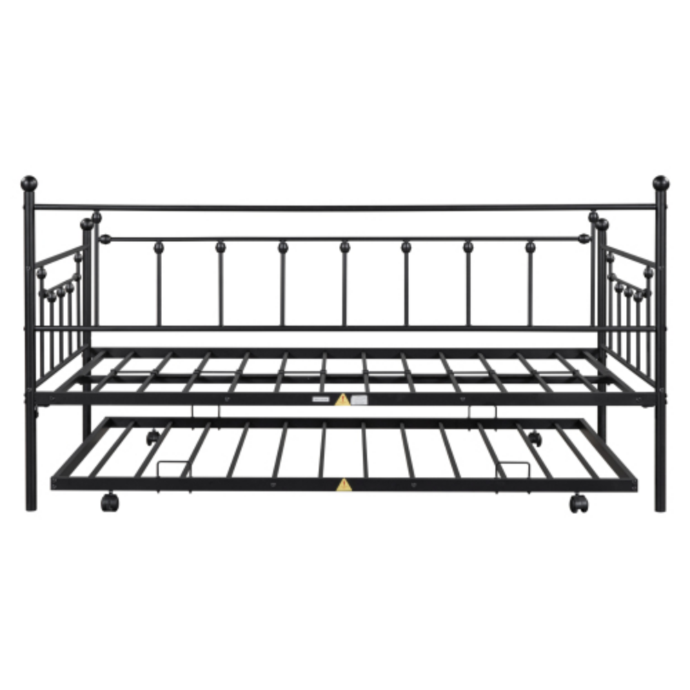 Daybed with Trundle Black + Metal