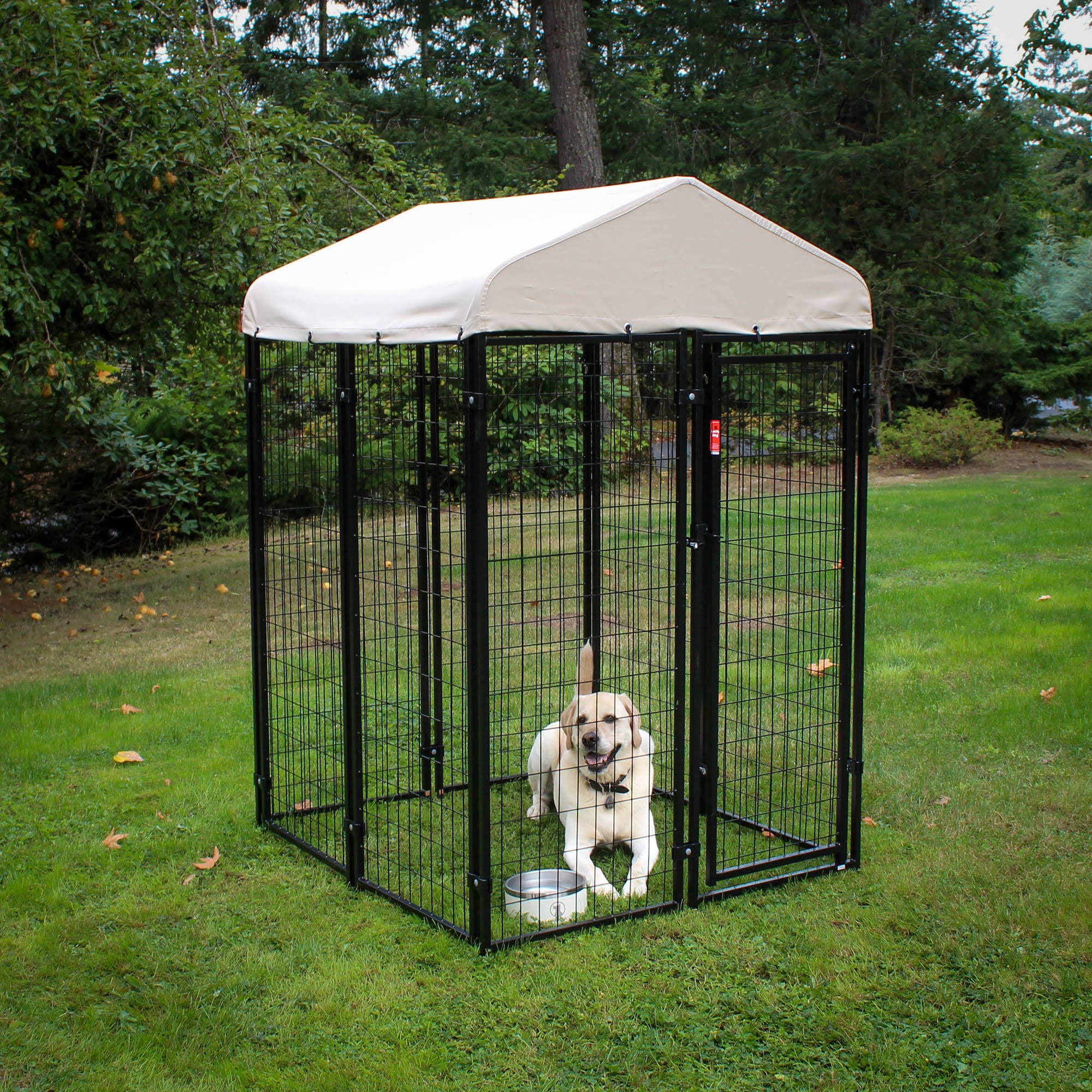 Lucky Dog Canopy Kennel Cover with Sunbrella Fabric - Tahitian Sand