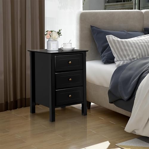 Yaheetech Bedside Table Set of 2, Nightstand with 3 Drawer and Solid Wood Legs, Accent Night Stand with Storage Cabinet for Bedroom Home Office