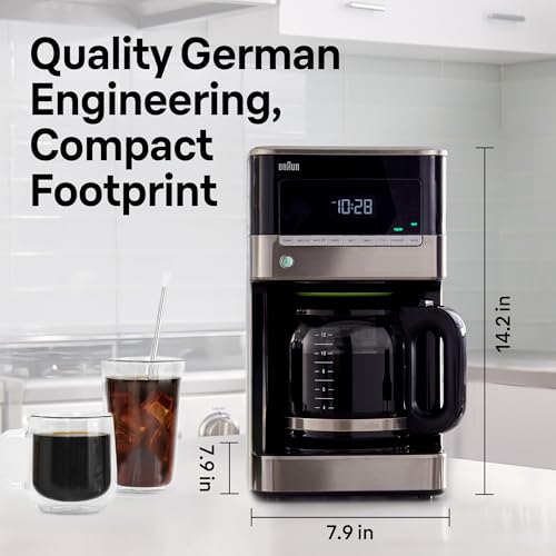 Braun BrewSense 12 Cup Drip Coffee Maker - Pause & Pour Mid Brew, Coffee Machine with 24-Hour Timer & Clock, Bold & Regular Strength