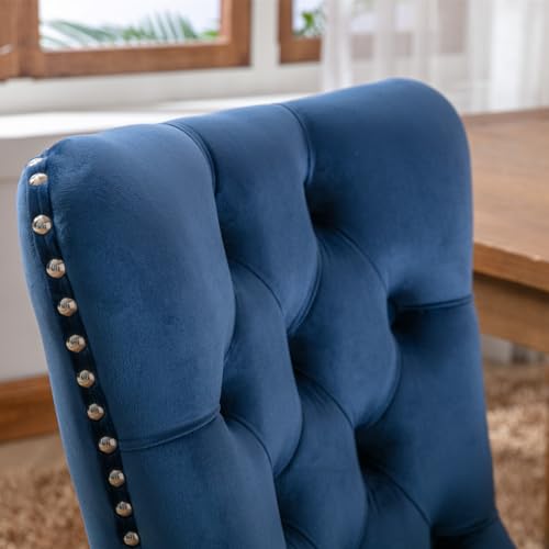 TRIPLE TREE Nikki Collection Dining Chairs Set of 2, Velvet Counter Chair with Chrome Nailhead Trim Back and Solid Wood Legs