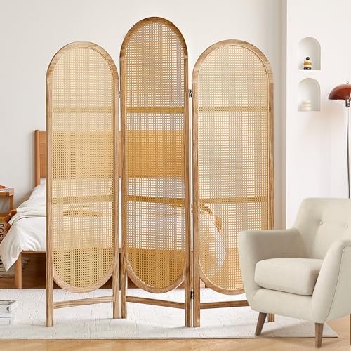 Room Divider 4 Panel, Folding Privacy Screen, Foldable Wood Divider Room Dec, Rattan Room Divider, Portable Partition Screen
