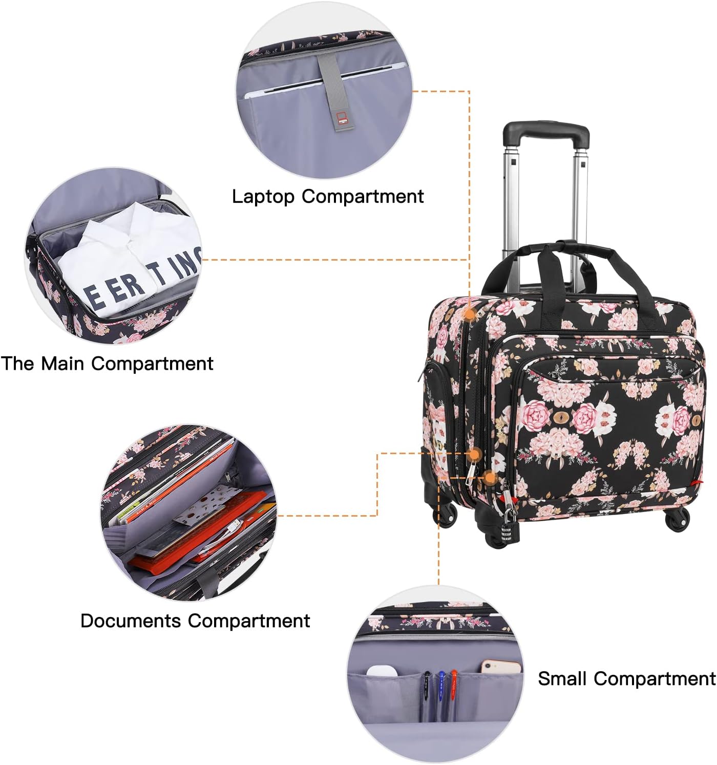 MOSISO Rolling Laptop Bag Case, 15-16 inch Rolling Briefcase for Women Men with Wheels