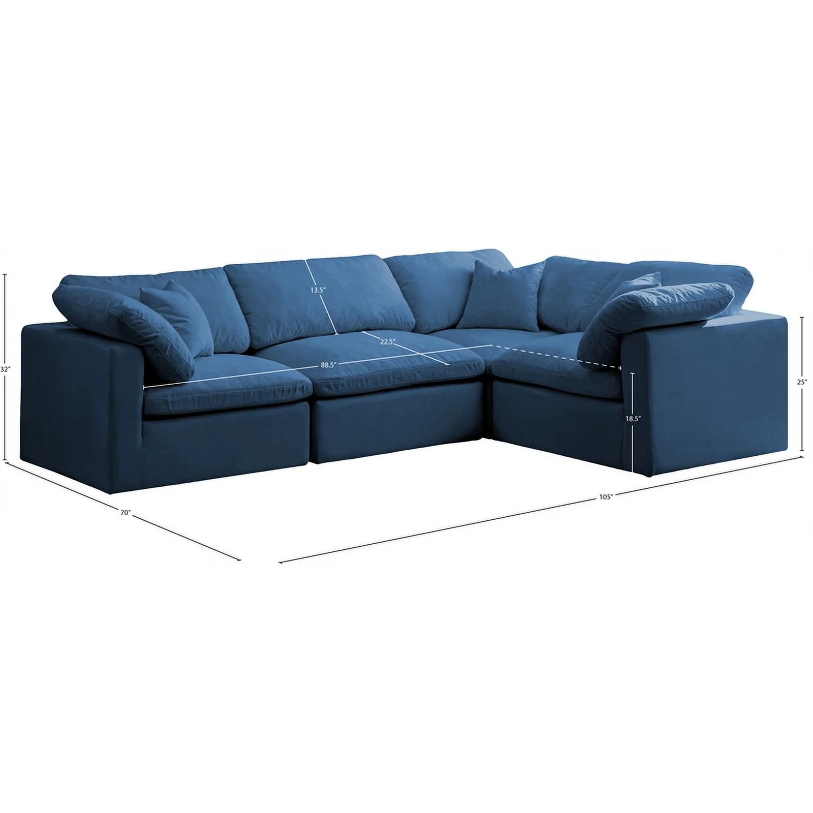 Meridian Furniture Plush Contemporary Velvet Modular Sectional in Navy