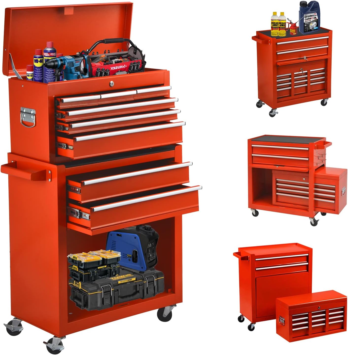 8-Drawer Tool Chest with Wheels, Tool Storage Cabinet and Tool Box, Lockable Rolling Tool Chest with Drawers