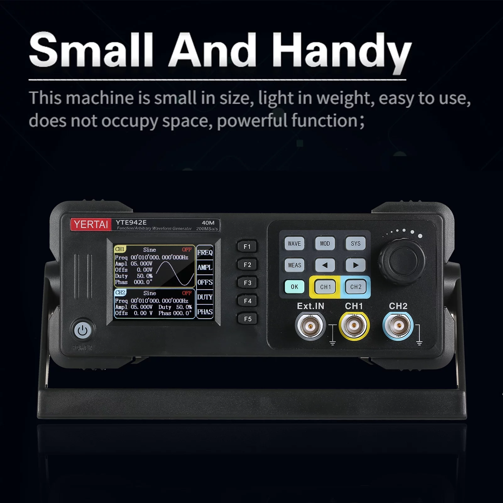 Portable Dual channel Function Arbitrary Waveform Generator, 200MSa/S Sampling Rate, 8k Storage Depth, 2.4 inch TFT LCD, Oscilloscope