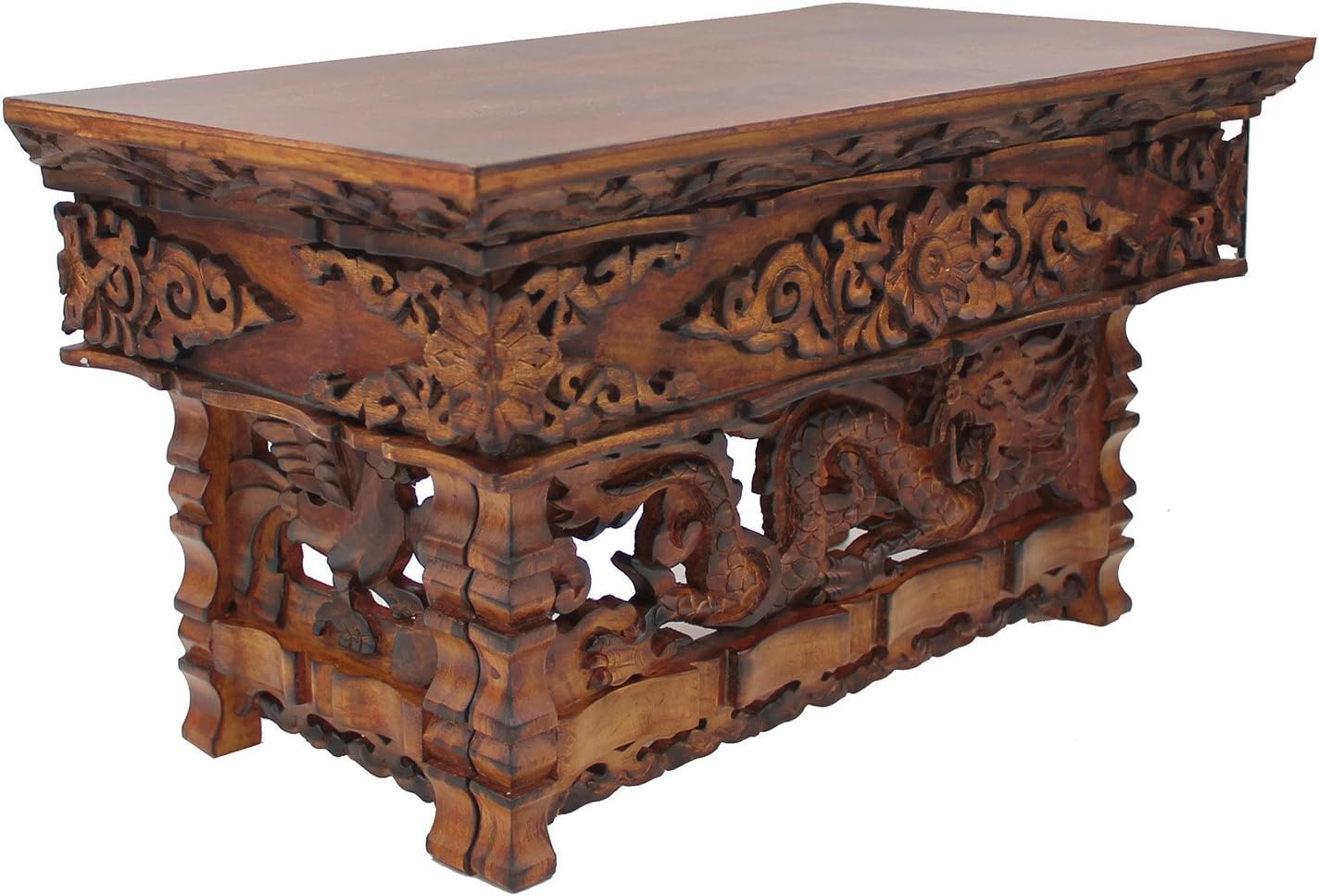 DharmaObjects Solid Sheesham Wood Hand Carved Shrine Altar Meditation Table (Large, Dark)