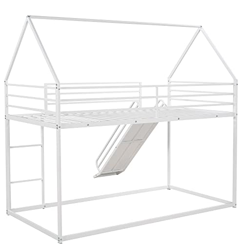 Kids Twin Over Twin Bunk Beds with Slide and Trundle, Solid Wood Bunk Bed Frame with Stairs and Storage
