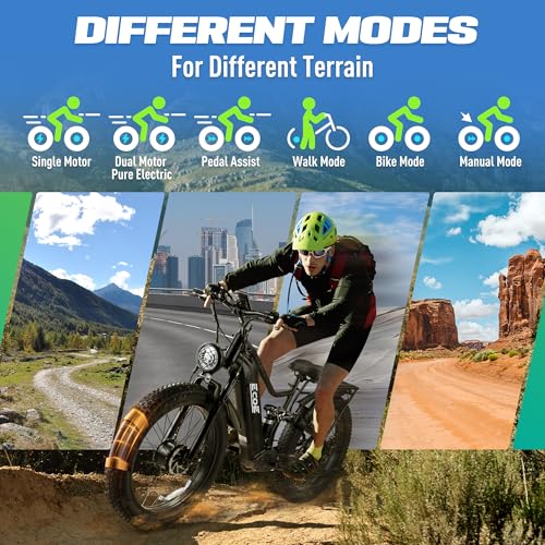 5000W Dual Motor Electric Bike for Adults 52MPH with 60V 32AH Battery, 26x4 Fat Tire All Terrain Ebikes, Full Suspension E Bike