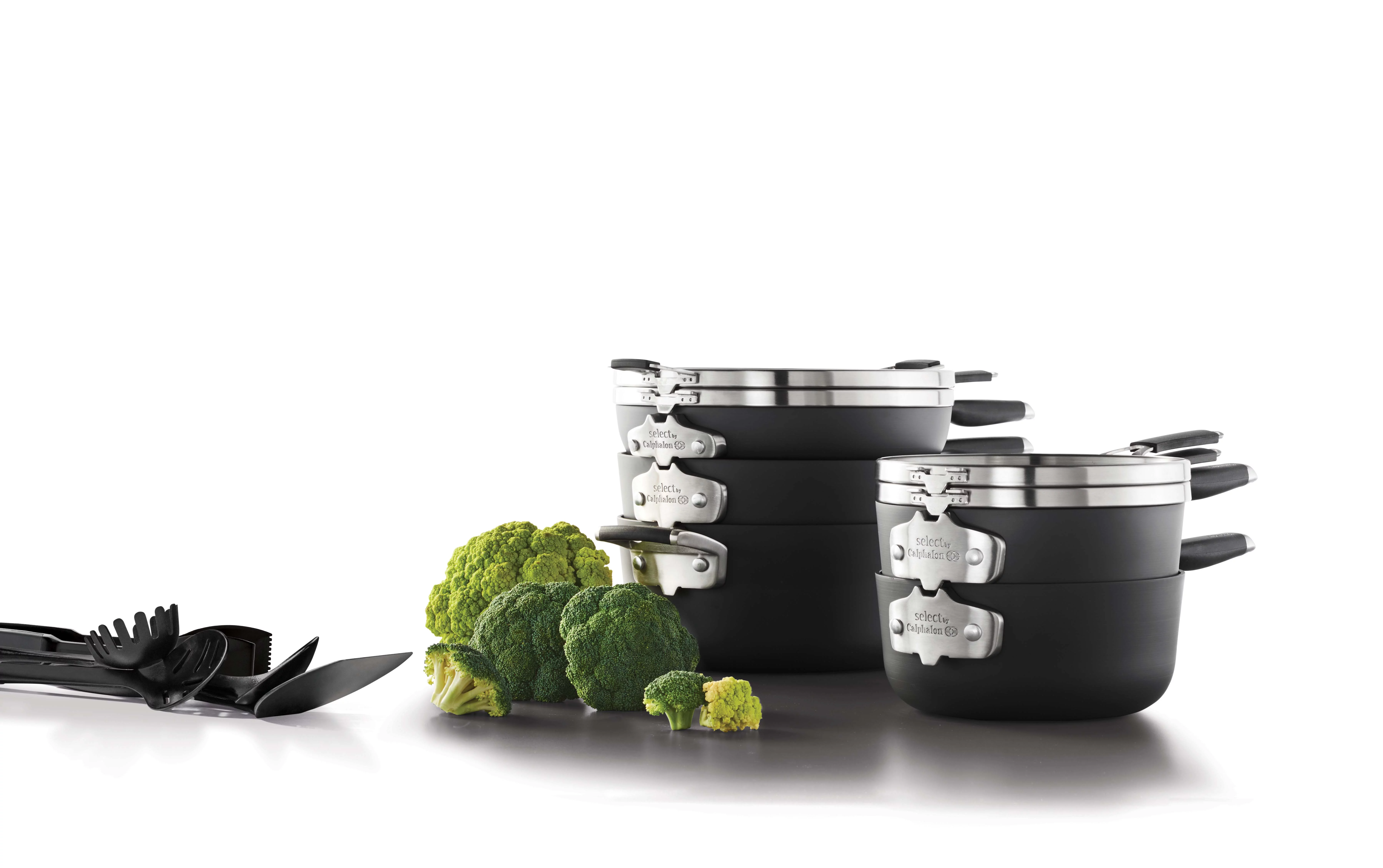 Select by Calphalon Space-Saving Hard Anodized Nonstick Pots and Pans, 14-Piece Cookware and Utensil Set - Curated Treasures Market