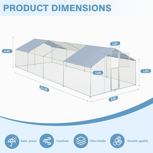 Polar Aurora Metal Chicken Coop, Large Outdoor Chicken Pen, Walk-in Chicken Run for 6-20 Chickens