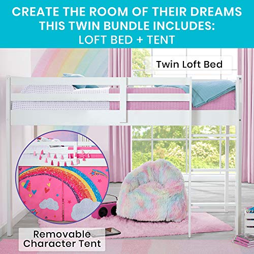 Delta Children Twin Loft Bed with Guardrail and Ladder (Coordinates with Loft Bed Tents Sold Separately), White