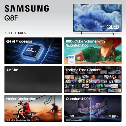 Samsung 65-Inch Class QLED Q8F 4K UHD Smart TV (2025 Model) Q4 AI Processor, 100% Color Volume with Quantum Dot, AirSlim Design, Endless Free Content