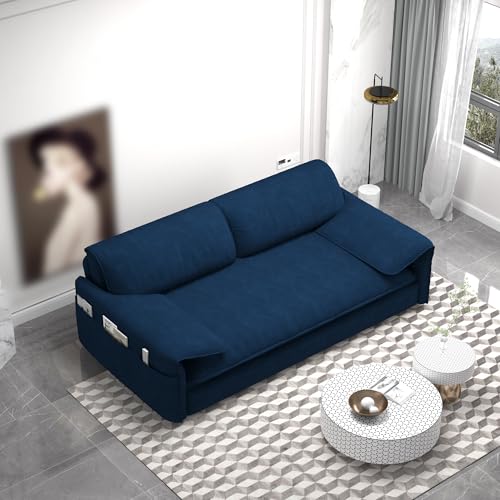 70.1" Futon Sofa Bed Queen Size, Pull Out Bed, 3-in-1 Convertible Sleeper Sofa with 2 Soft Pillows, Modern Velvet Futon Couch for Living Room
