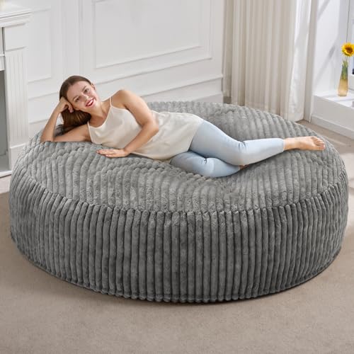 Hobestluk 5ft Bean Bag Chairs for Adults Large Beanbag Chair with Stripe Plush Cover Big Bean Bag Chair for Living Room Bedroom Dorm Office -Black