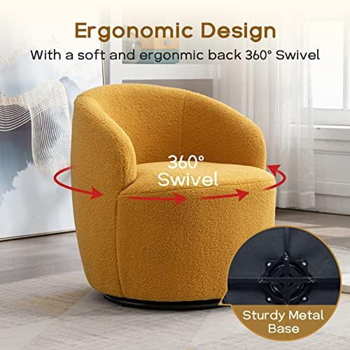 YZboomLife Swivel Barrel Chair with Velvet Fabric  Swivel Accent Chair  Comfy Sherpa Round Accent Chair for  Swivel Club Armchair for Nursery Living