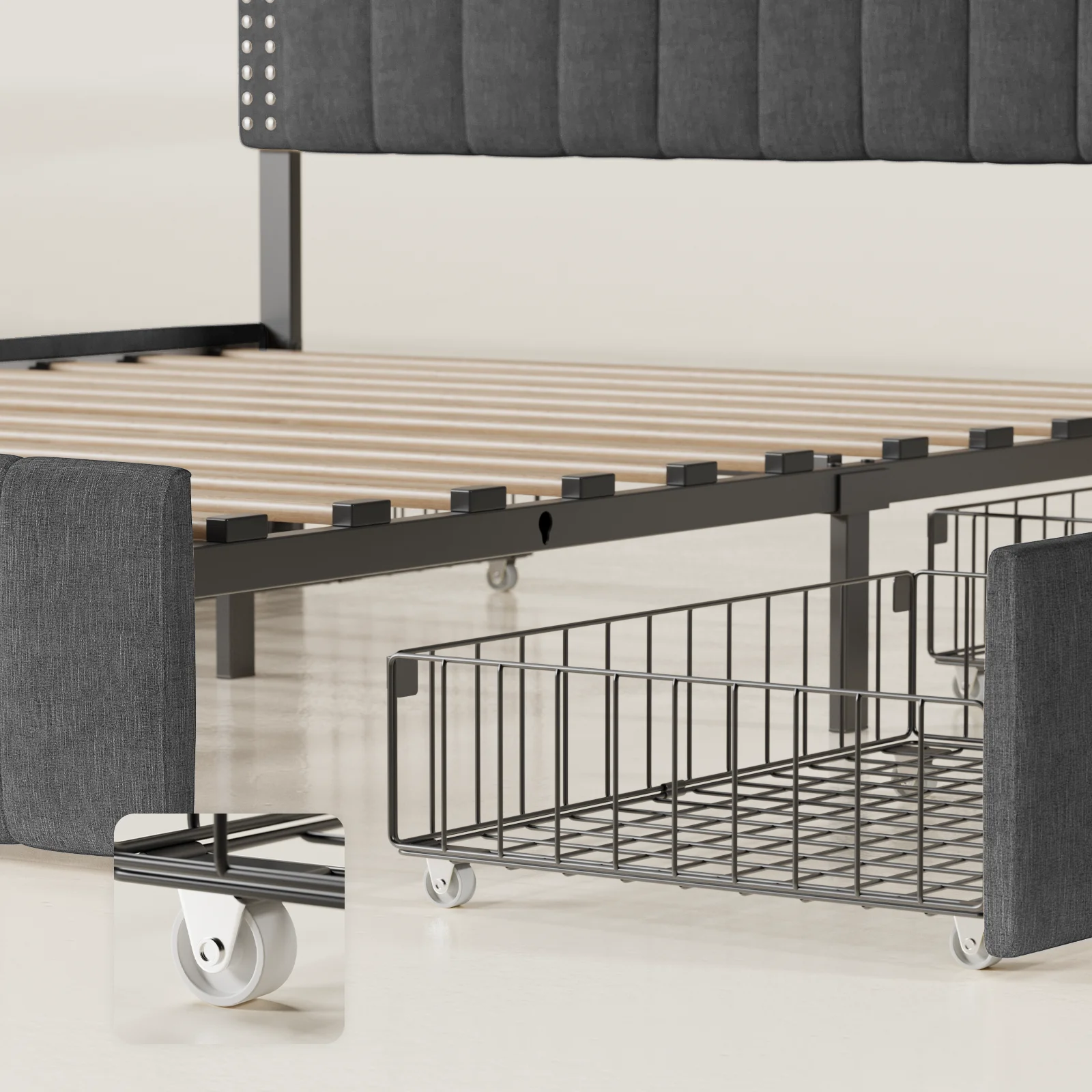 Aiho Bed Frame Full with 4 Storage Drawers for Bedroom, Dark Grey
