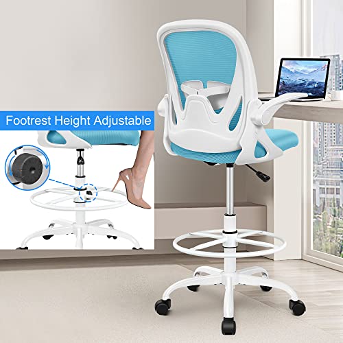 Primy Drafting Chair Tall Office Chair with Flip-up Armrests Executive Ergonomic Computer Standing Desk Chair with Lumbar Support and Adjustable