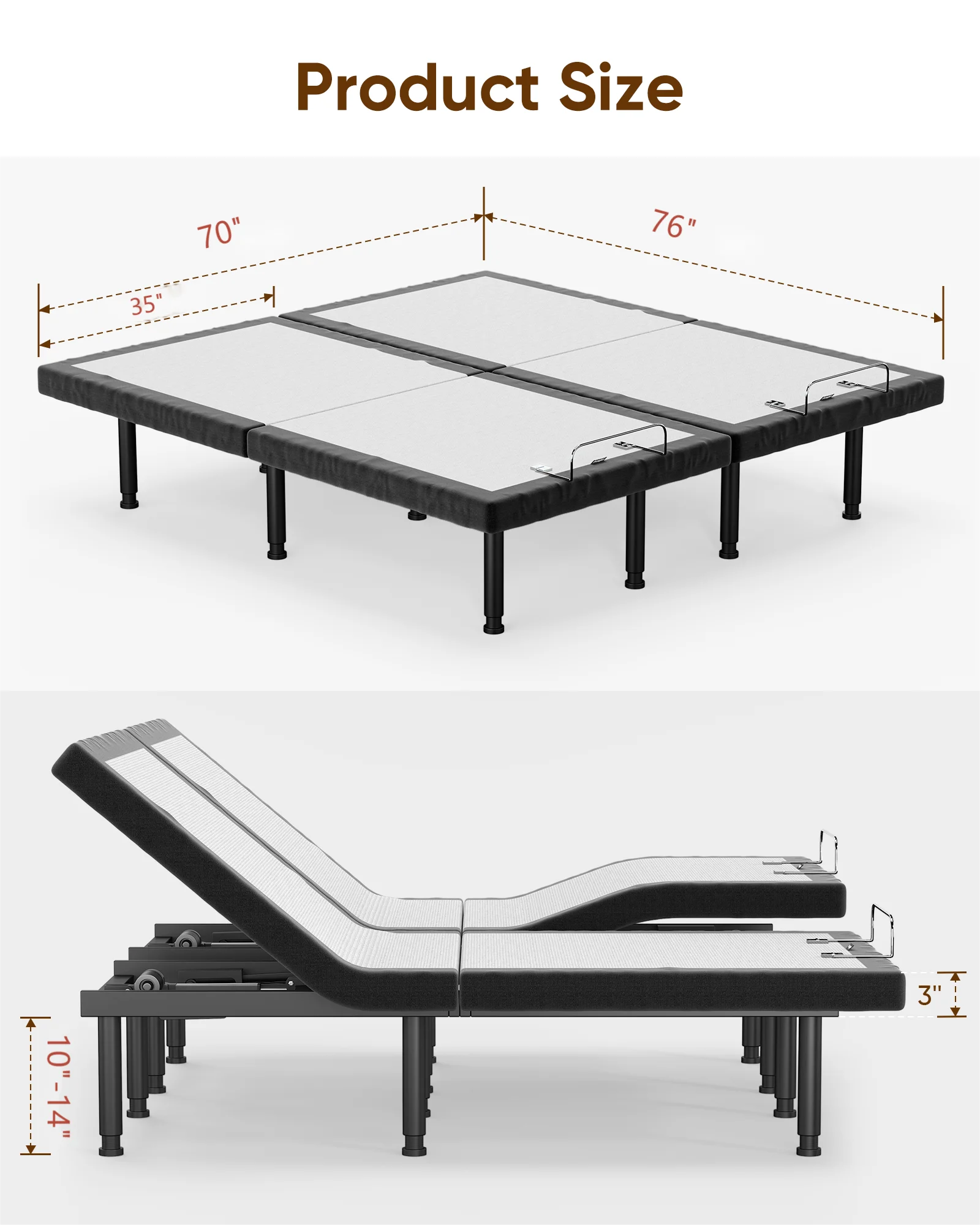 Yesen Home Electric Adjustable Bed Frame Split King Power Platform Bed Base,Wireless Remote,Adjustable Legs,Head & Foot Incline,No Mattress