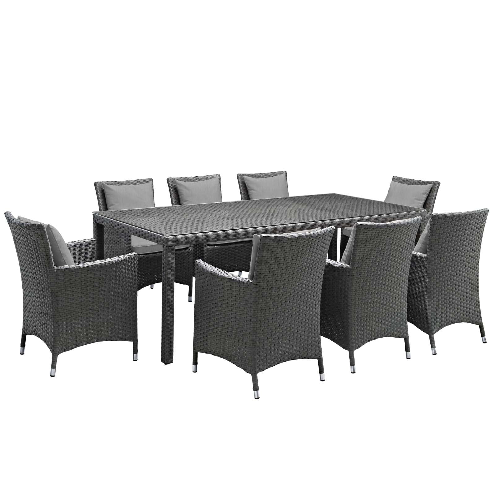 Modway Sojourn 9 Piece Outdoor Patio Sunbrella® Dining Set in Canvas Gray