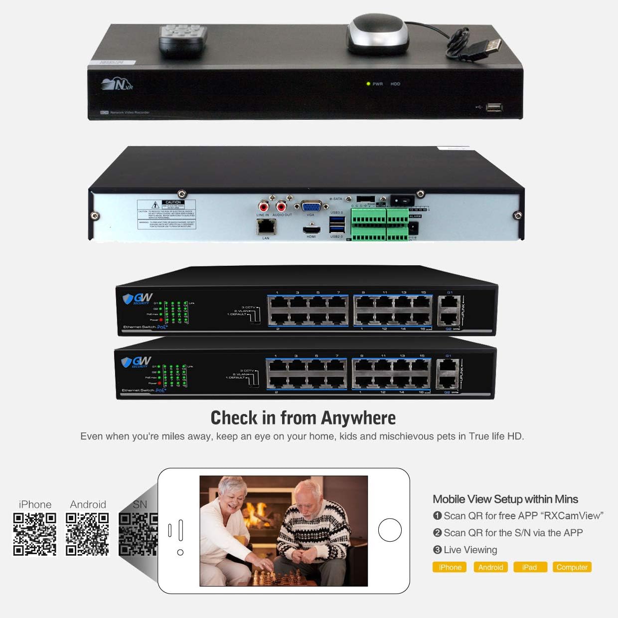 GW Security 32 Channel 8MP UltraHD 4K (3840x2160) Audio & Video Motorized Zoom Smart AI Home NVR Security System