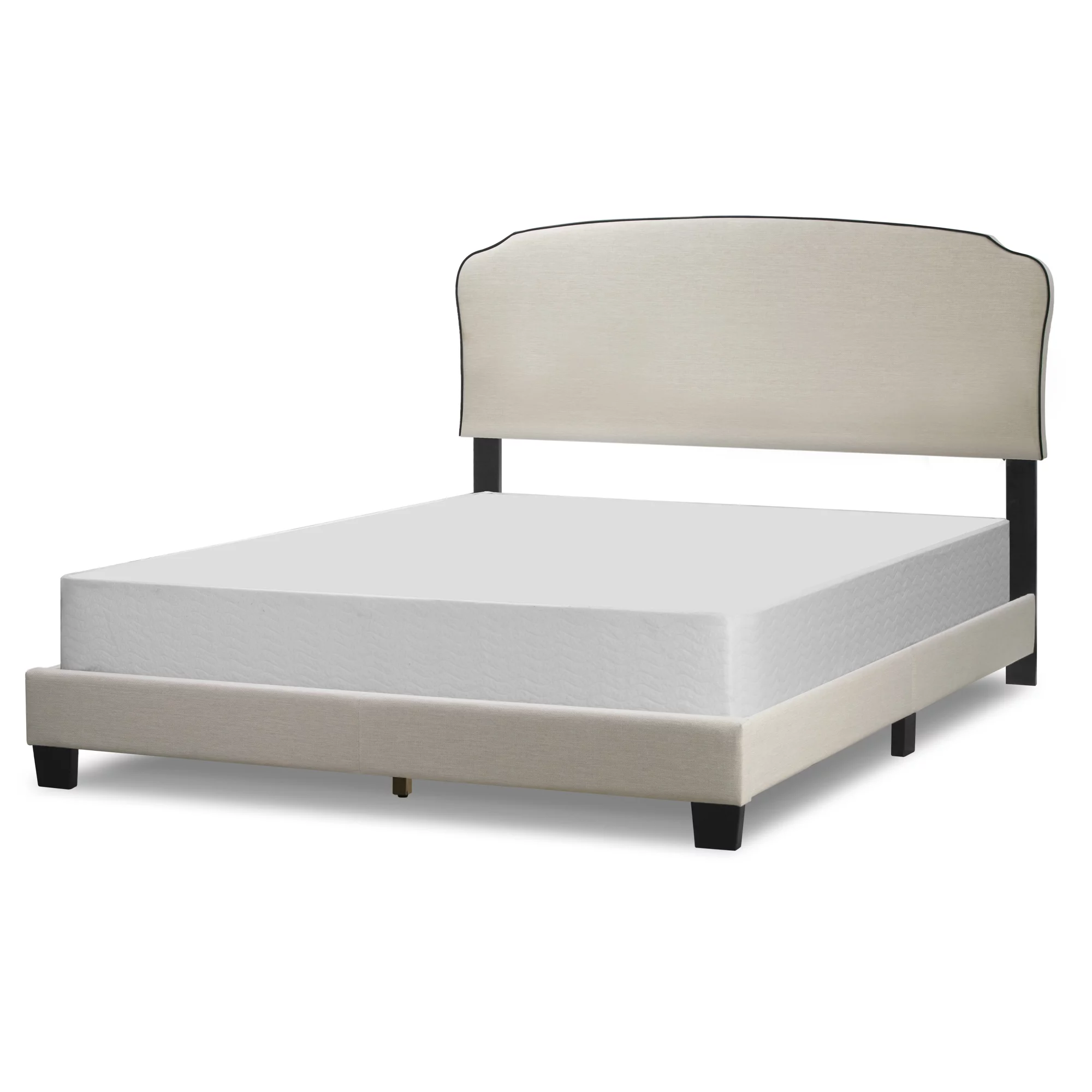 Glamour Home Aric Fabric Queen Bed with Contrasting Piping Accent in Beige