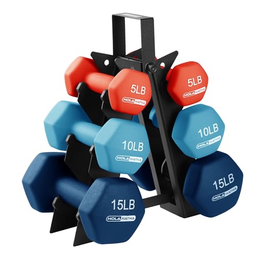 HolaHatha Neoprene Dumbbell Free Hand Weight Set with Rack, Ideal for Home Exercises to Gain Tone and Definition
