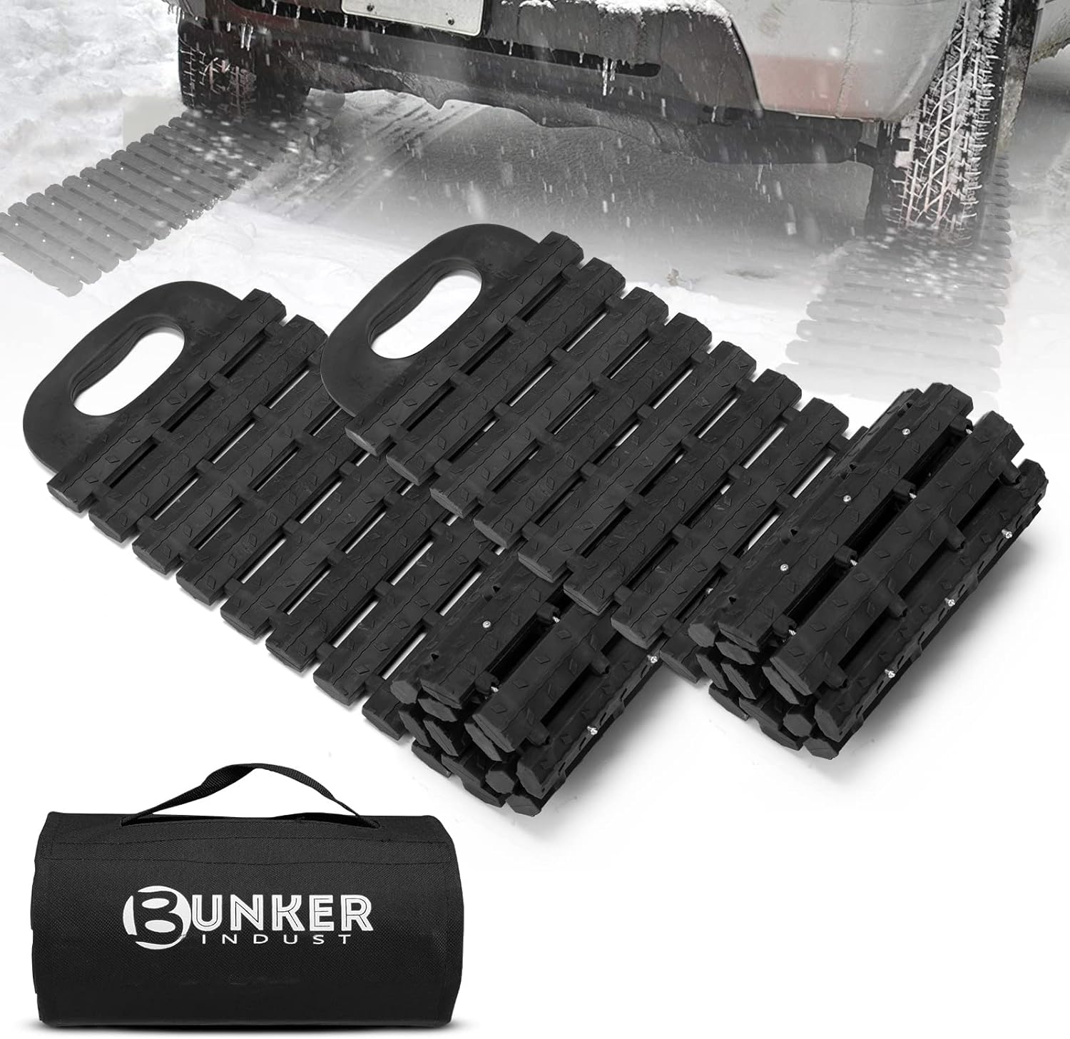 BUNKER INDUST Tire Traction Mats Portable Recovery Tracks for Off Road 4X4 Snow, Sand,Emergency Devices for Cars, Trucks, Van(2 Pack)