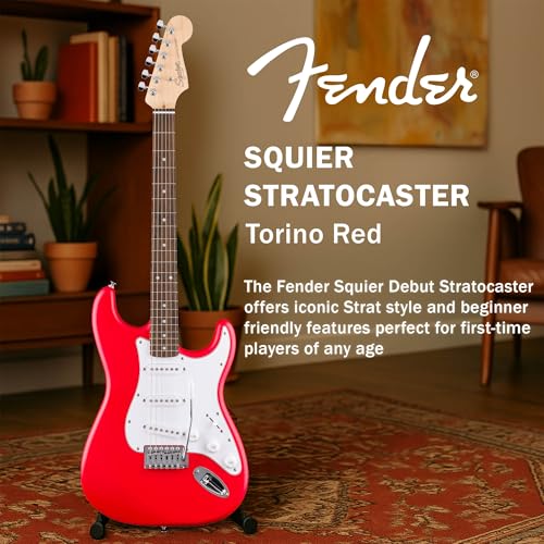 Fender Squier Stratocaster - Torino Red Bundle with Amplifier, Gig Bag, Strap, Instrument Cable, Picks, and Austin Bazaar Instructional DVD