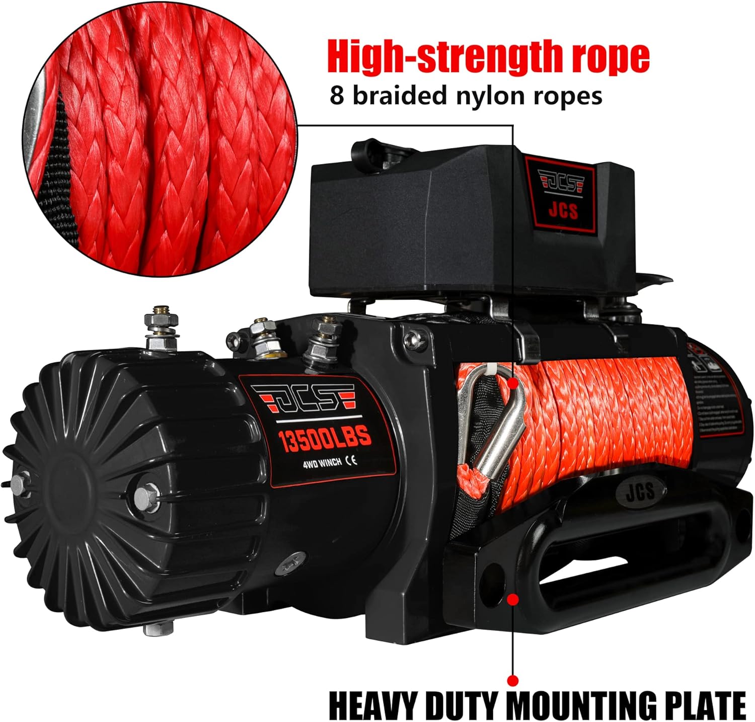 JCS Winch 13500 lb Synthetic12V Electric Wench Rope Electric Winch Turck Winch