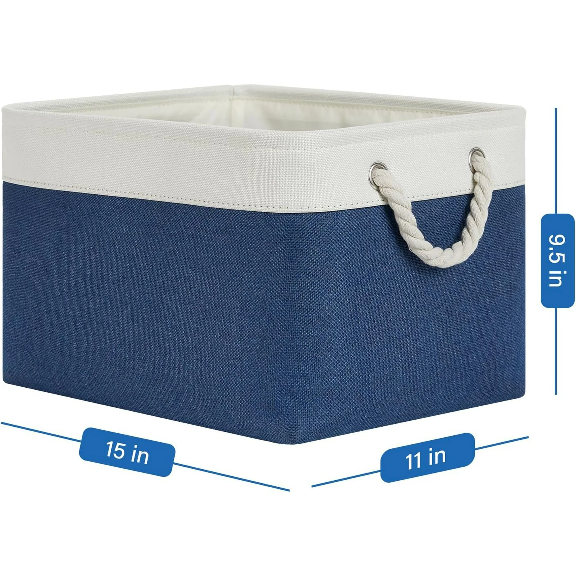 Fabric Storage Baskets 4Pack Storage Bins Decorative Basket for Gift, Clothes Bin with Rope Handle, Rectangle Baskets for Storage, Blankets(White&amp
