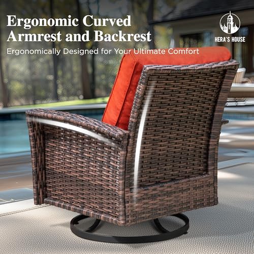 HERA'S HOUSE High Back Patio Furniture Set with Swivel Chairs, Outdoor Wicker Conversation Sets with 5.5" Comfy Cushions, 4 Piece Outside Sofa Sets