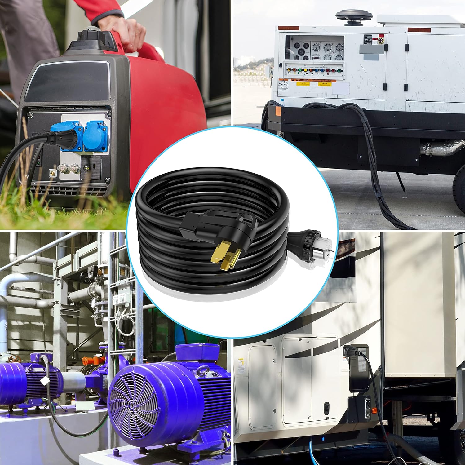 25 Feet 50 Amp Generator Cord and Generator Power Inlet Box Waterproof Kit, 125/250 Volts, Generator Power Cord NEMA 14-50P to SS2-50R Extension Cord