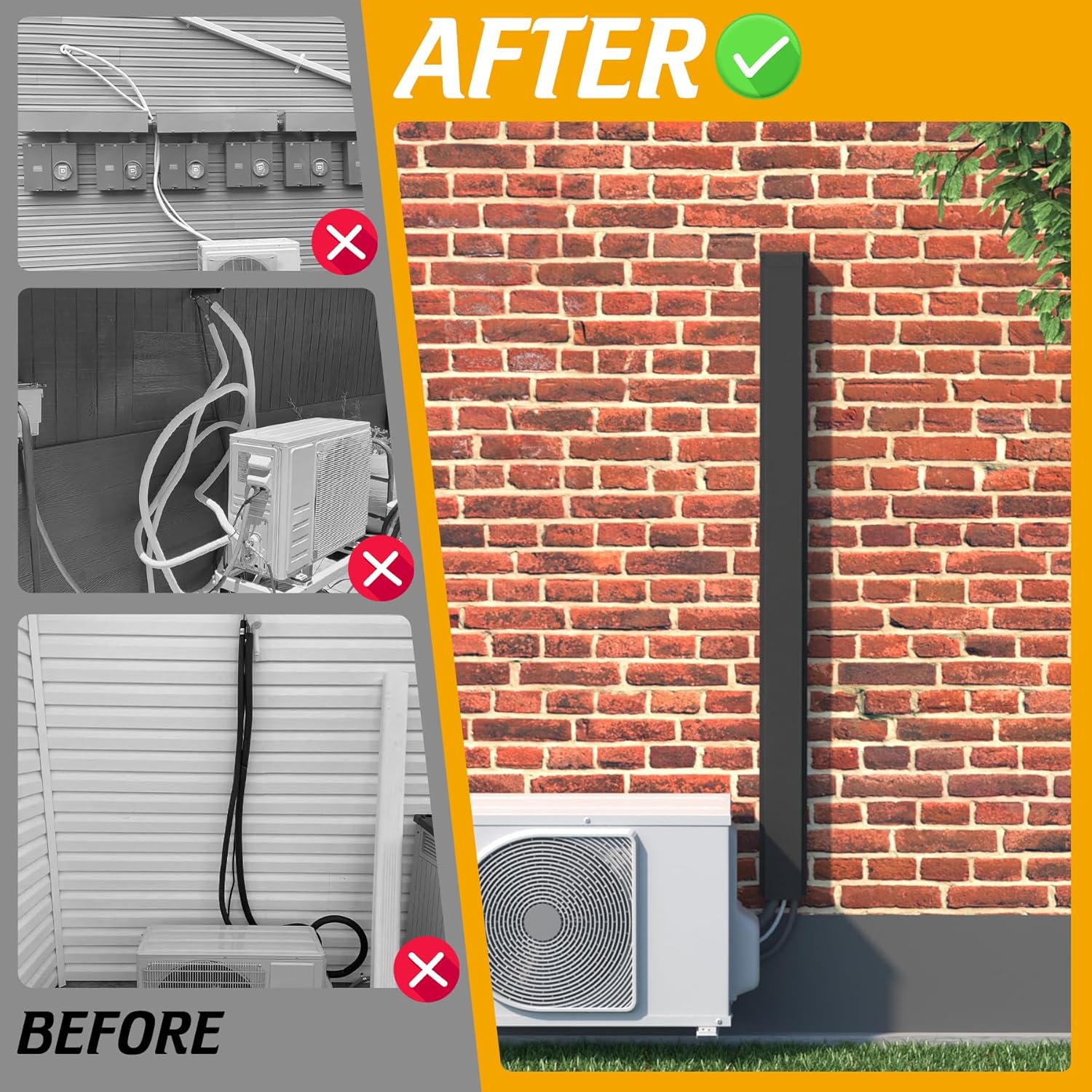 LBG Products 6" x 4" Metal Decorative Line Set Cover Kit for Ductless Mini Split,Central Air Conditioner,Heat Pump,Mini Split Accessories(Black)