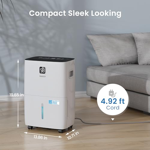 Yaufey 2500 Sq. Ft Home Dehumidifier for Medium to Large Rooms and Basements with Auto or Manual Drainage, 0.48 Gallon Water Tank Capacity