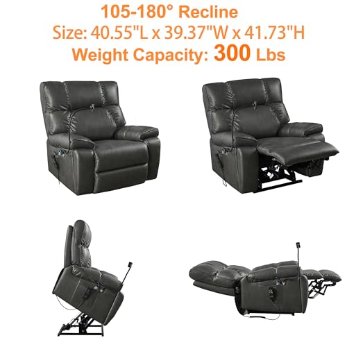 2 Motor Lay Flat Recliner Chair with Adjustable Phone Holder, Power Lift Assist Recliner with Cup Holder, Oversized Leather Sleeping Arm Chair