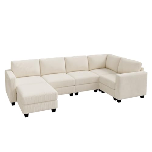 HONBAY Corduroy Modular Sectional Couch with Storage L-Shaped Sectional Couches for Living Room 6 Seater Modular Sofa, Dark Gray