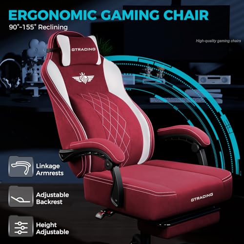 GTPLAYER Big and Tall Gaming Chair Breathable Fabric Computer Chair with Strong Lumbar Support, Comfortable Office Chairs with Pocket Spring Cushion