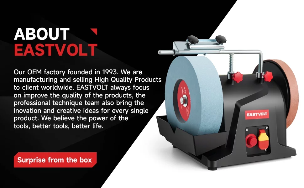 Eastvolt 10 Inch Low Speed Wet Grinding Machine, 90- 150RPM Variable Speed Water Cooled Sharpening System for Household Knives and Woodworking Tools