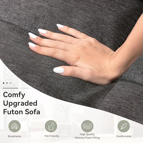 71" Convertible Futon Sofa,Faux Leather Futon Couch Bed,Sleeper Sofa Bed,Memory Foam Modern Folding Small Loveseat for Living Room,Office,Apartment