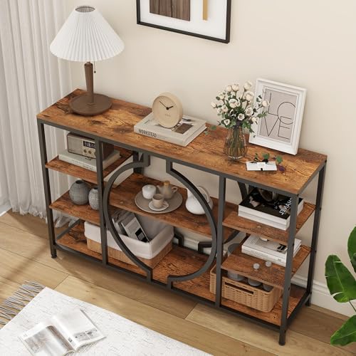 GiftGo 47" Industrial Console Tables for Entryway Rustic Sofa Table Behind Couch 4 Tier Wooden Shelves Entry Table with Storage for Foyer, Hallway