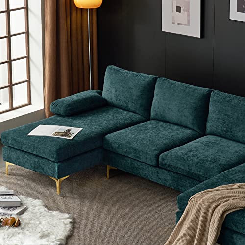 Karl home Convertible Sectional Sofa 110" U-Shape Sofa Couch 4-Seat Couch with Chaise ChenilleFabric Upholstered for Living Room, Apartment, Office