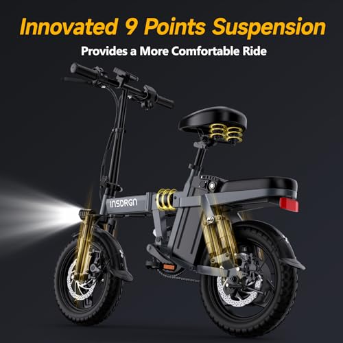 Folding Electric Bike for Adults, 20MPH Dual-Seat Ebike, MAX 45 Miles Range (PAS Mode) 499Wh Removable Battery, 9 Shocks Full Suspension, USB Charger