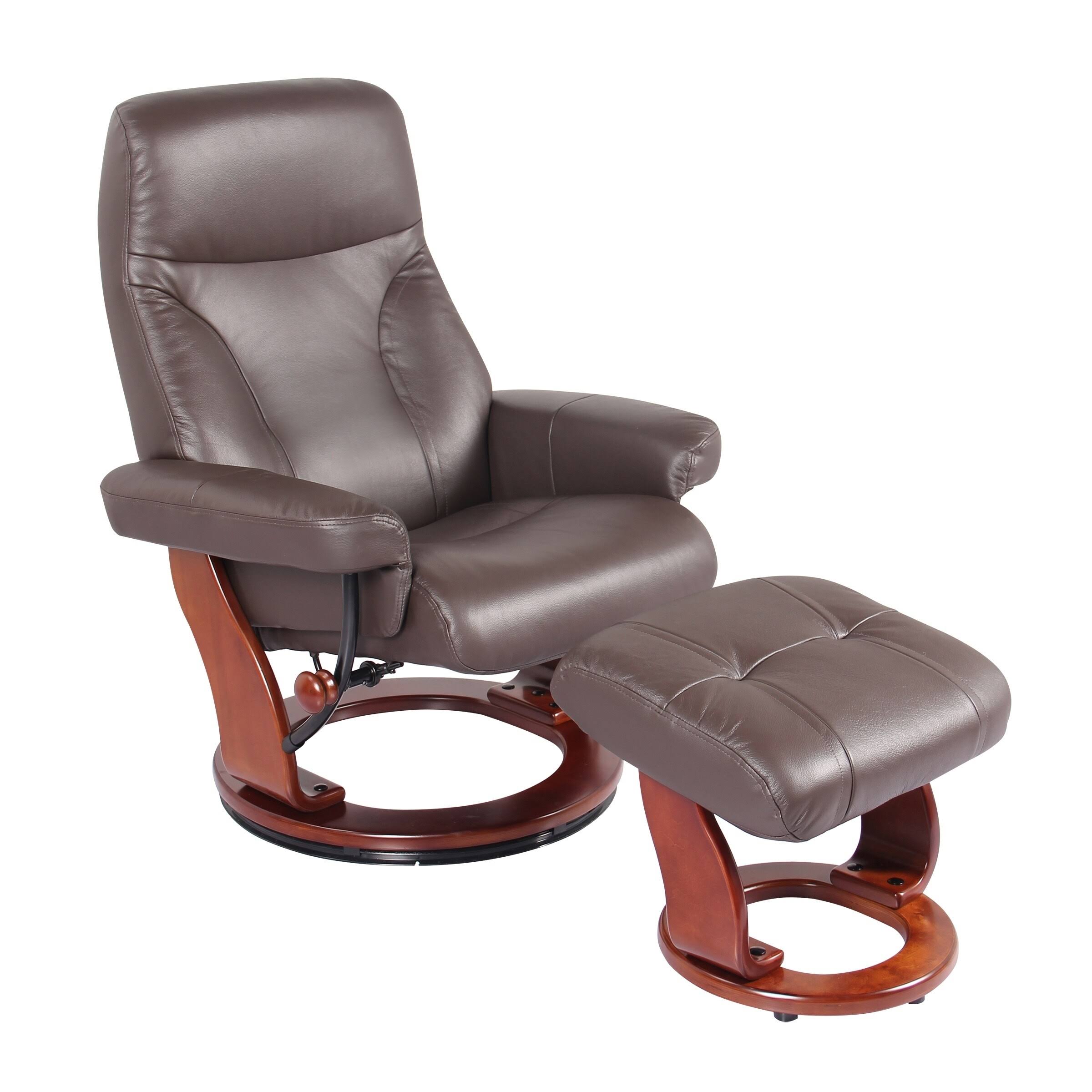 Almond Leather Recliner and Ottoman (Taupe)