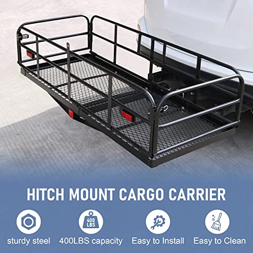 JDMSPEED Hitch Mount Cargo Carrier Car Storage Hitch 400 Lbs 60" x 24" x 14.4" Folding Vehicle Cargo Rack Rear Luggage Basket Fits 2" Receiver