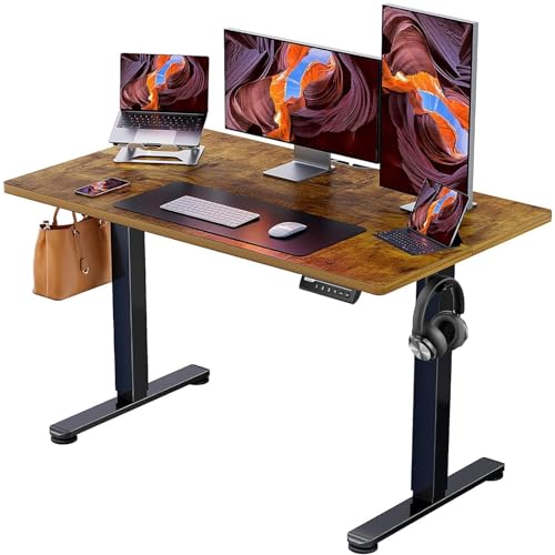 ErGear Height Adjustable Electric Standing Desk, 48 x 24 Inches Sit Stand up Desk, Memory Computer Home Office Desk with Two-Piece Desktop (Walnut)