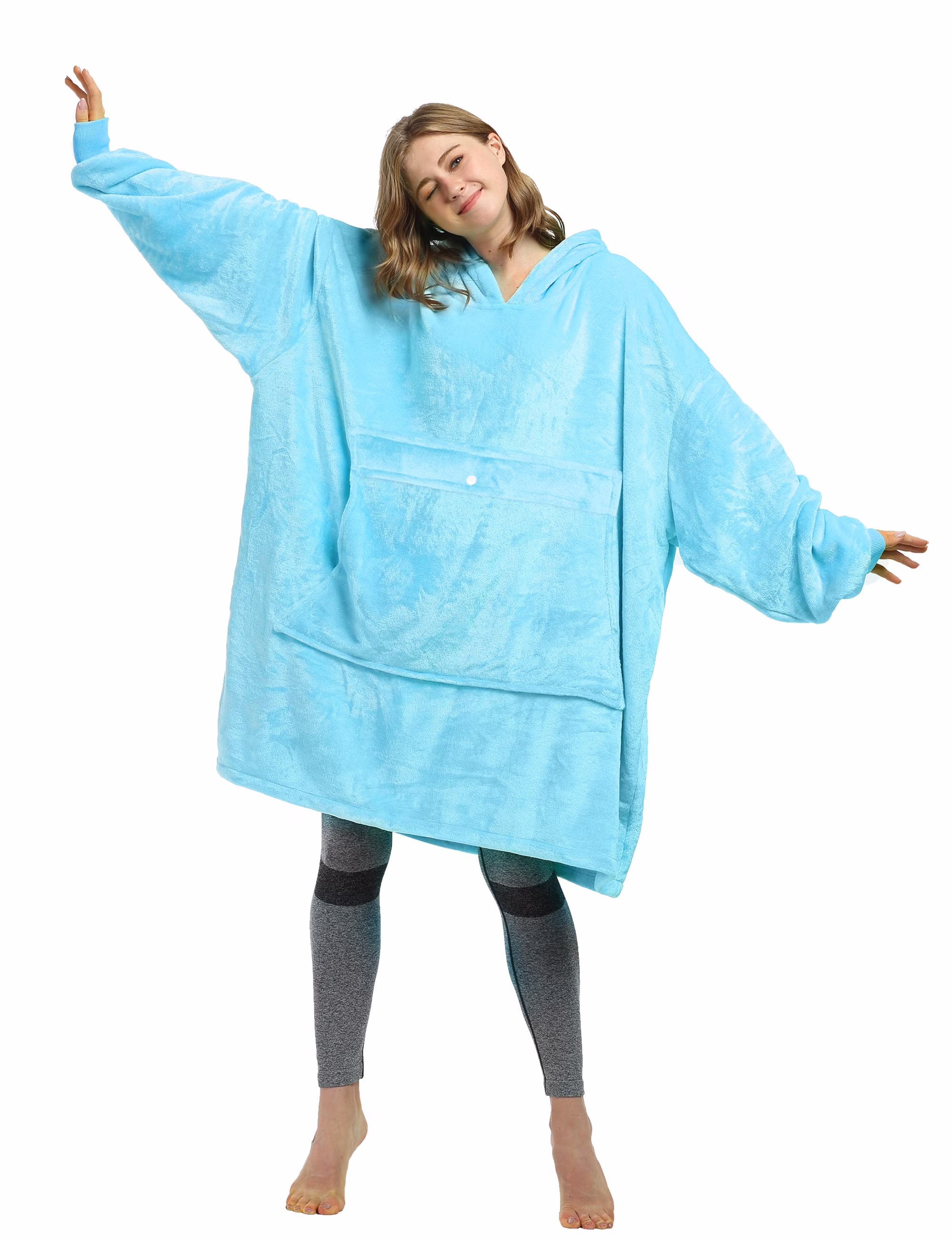 Catalonia Comfy Big Sweater Hooded Blanket Sweatshirt, Super Soft Warm Fleece Pullover for Adults, Blue