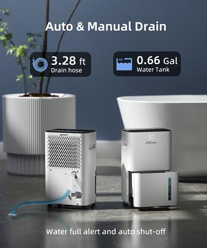 50 Pints Dehumidifier for Basement, Britsou Dehumidifiers for Home with Drain Hose - Quiet Smart Dehumidifier with 3 Modes, 24 Hr Timer