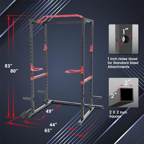 Fitness Reality Power Cage Squat Rack with Optional LAT Pulldown, Cable Crossover, 800 lb Capacity, Multi-Grip Pull-Up Bar, Adjustable Safety Bars