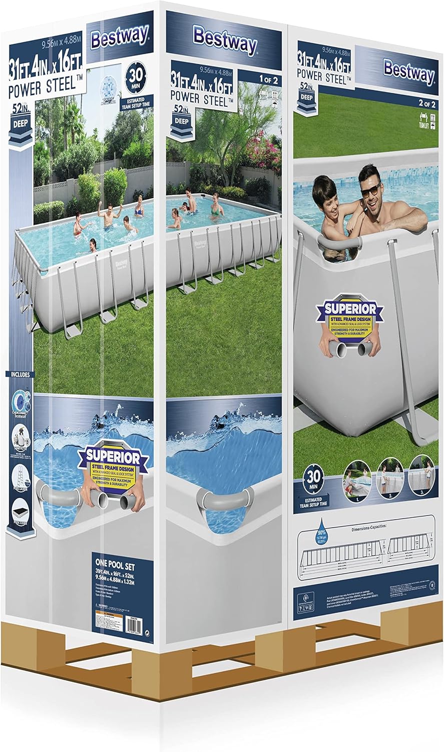 Bestway 56711E Power Steel 18' x 9' x 48 Outdoor Oval Frame Above Ground Swimming Pool Set with 1500 GPH Cartridge Filter Pump, Cover, & Ladder, Gray